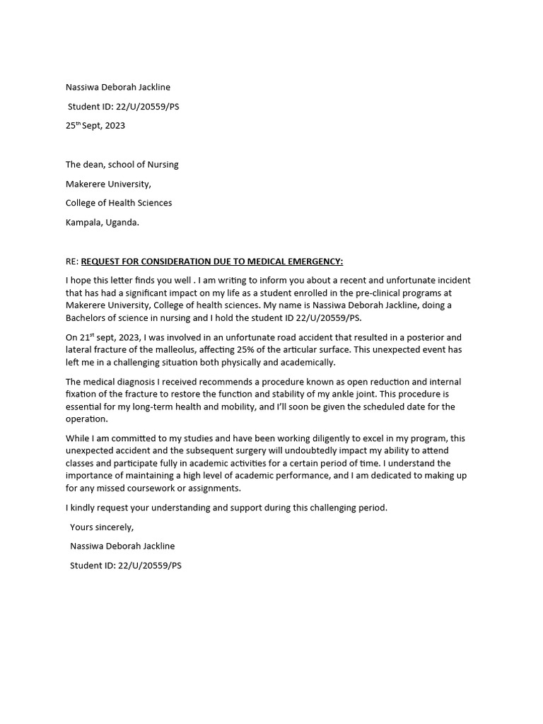 Request For Consideration Due To Medical Emergency PDF