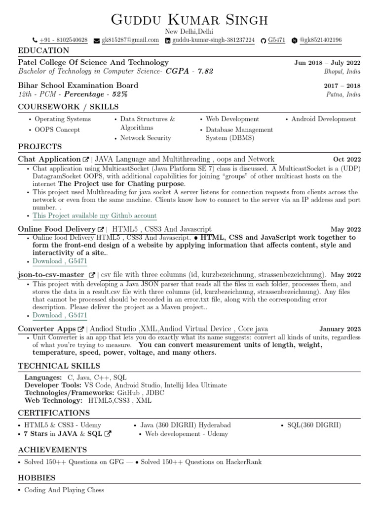 Guddu Kumar Singh's Tech Portfolio | PDF | Java (Programming Language ...
