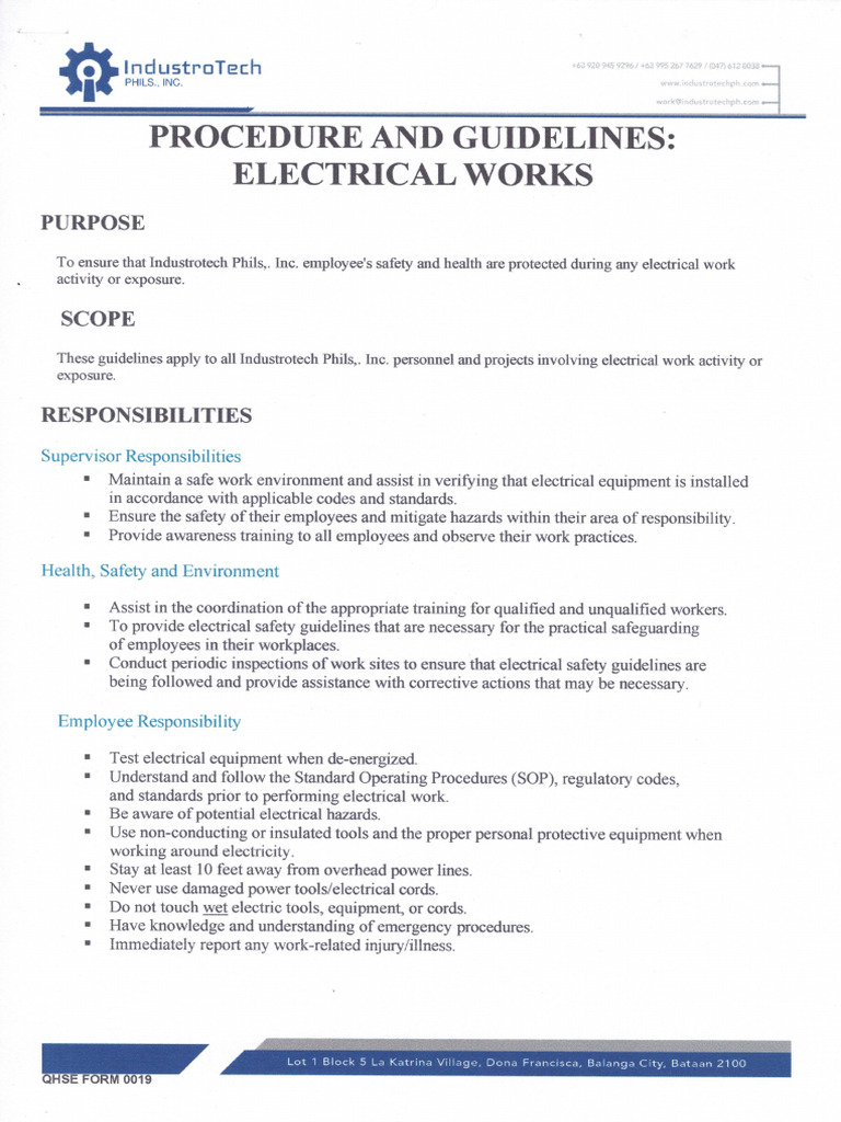 Electrical Works Procedure PDF