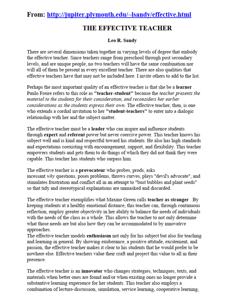 The Effective Teacher | PDF