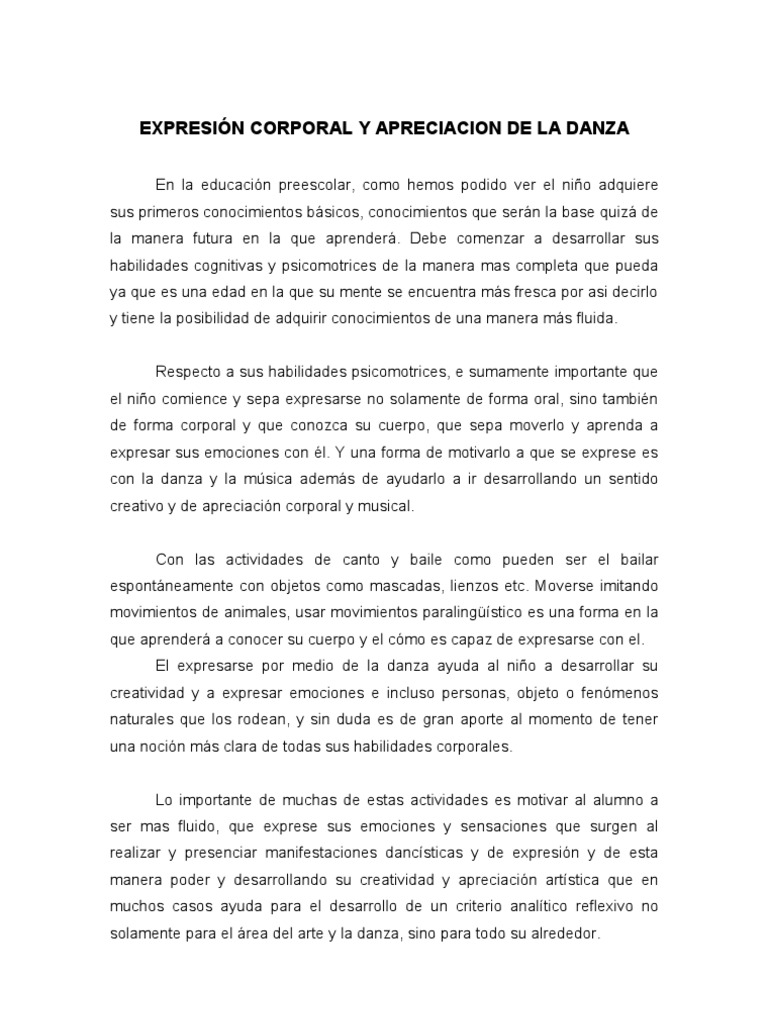 Expresión Corporal y Apreciacion de La Danza | PDF | Bailes | Las emociones