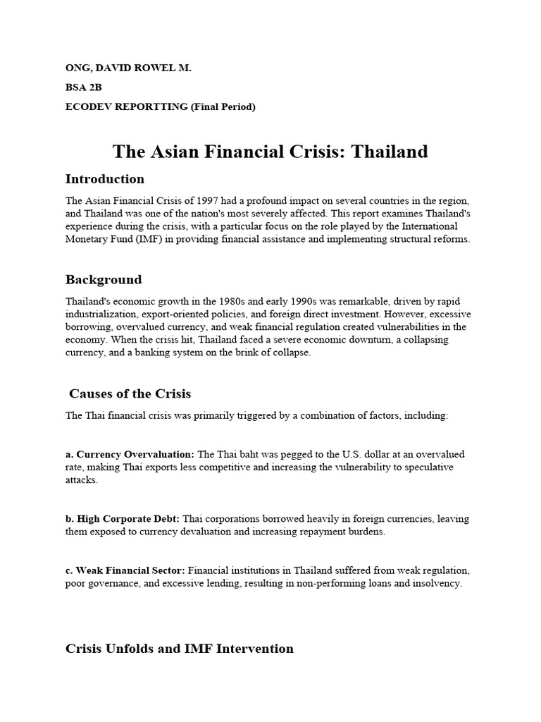 The Asian Financial Crisis - Thailand | PDF