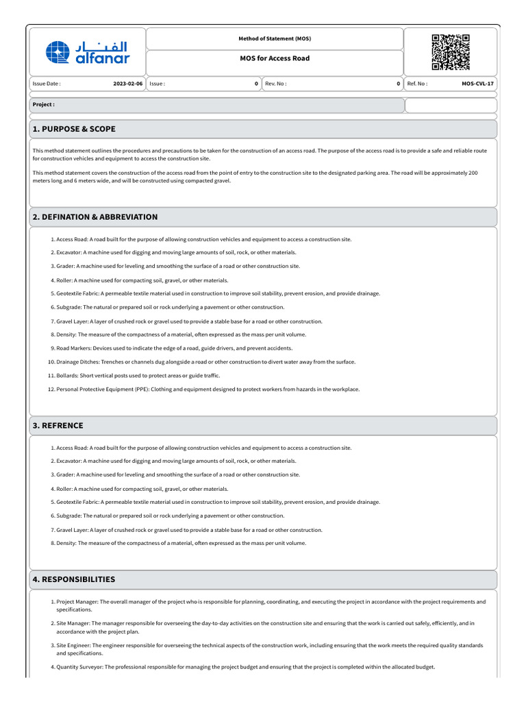 Method Statement for Access Road Construction | PDF | Road | Road Surface