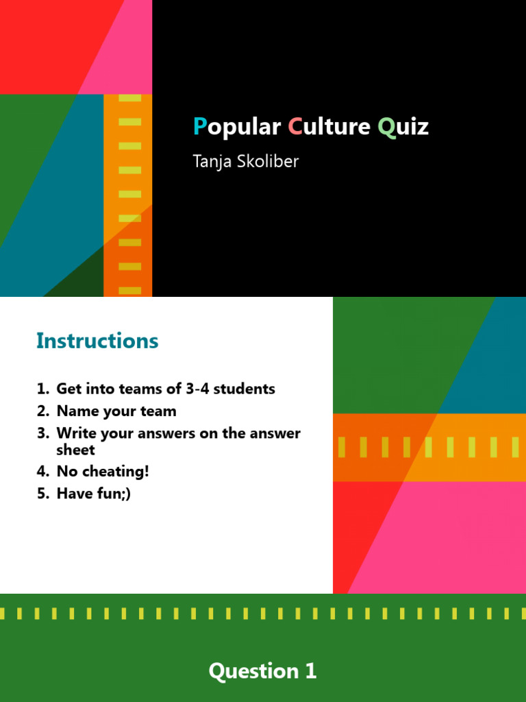 Popular Culture Quiz PDF