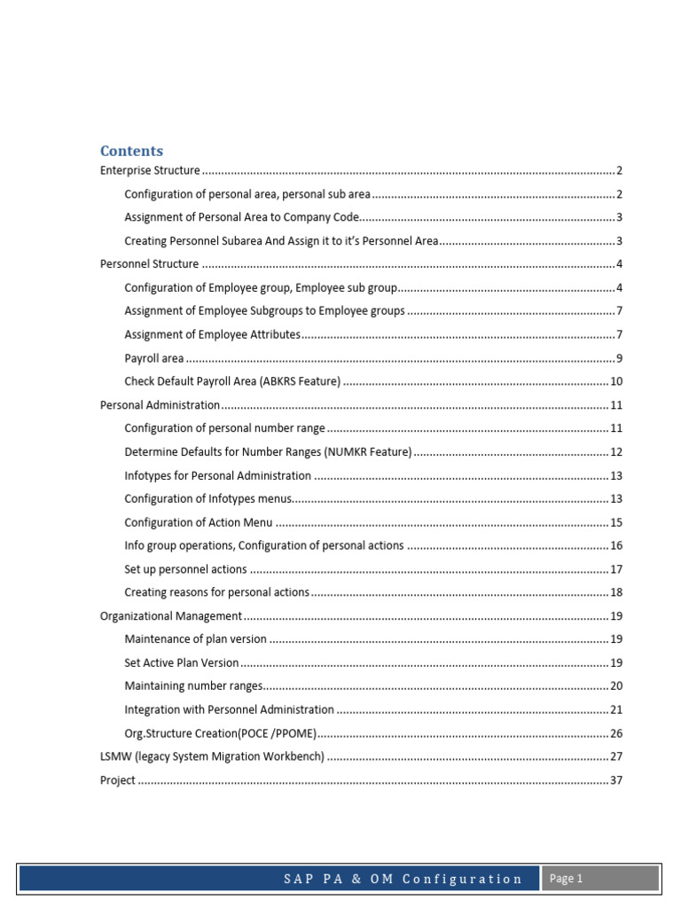 SAP PA & OM Configuration | PDF