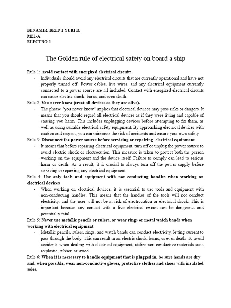 Benamir_The Golden rule of electrical safety on board a ship_ME1A (1) PDF