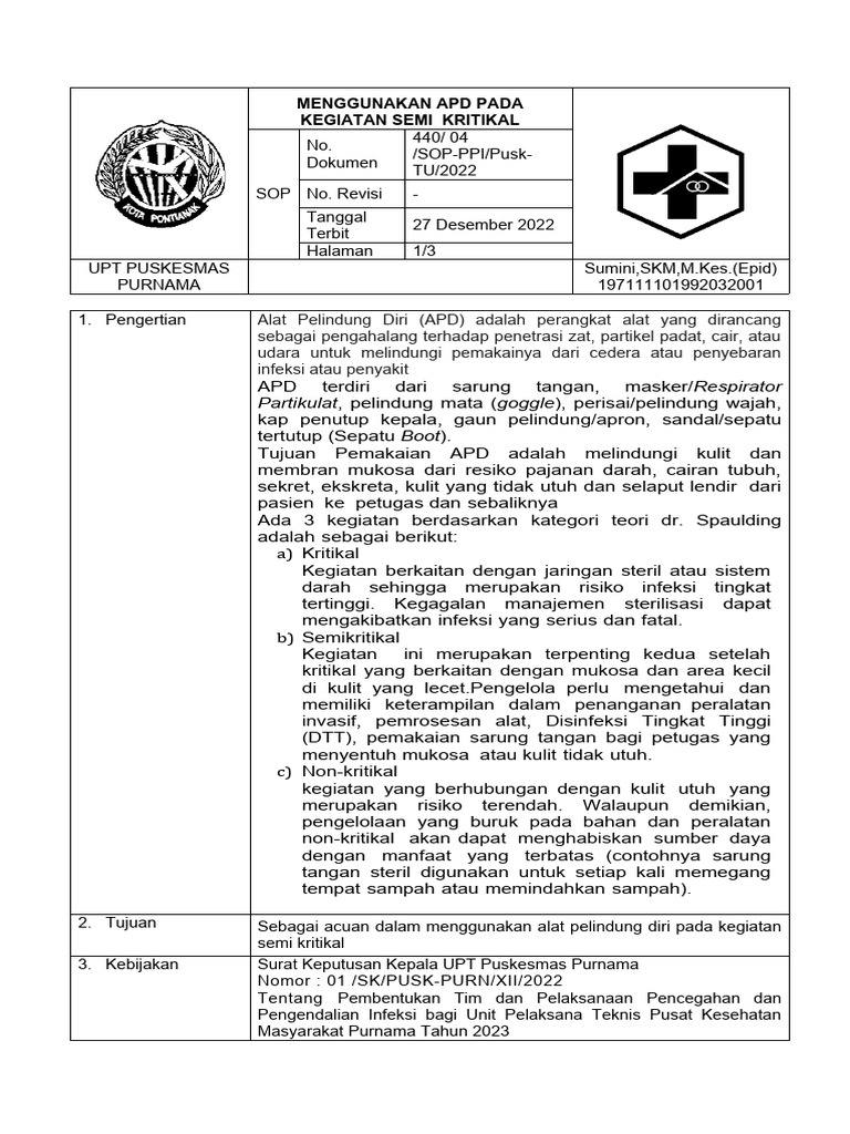 Panduan Penggunaan APD Kegiatan Semi Kritikal | PDF | Sains & Matematika