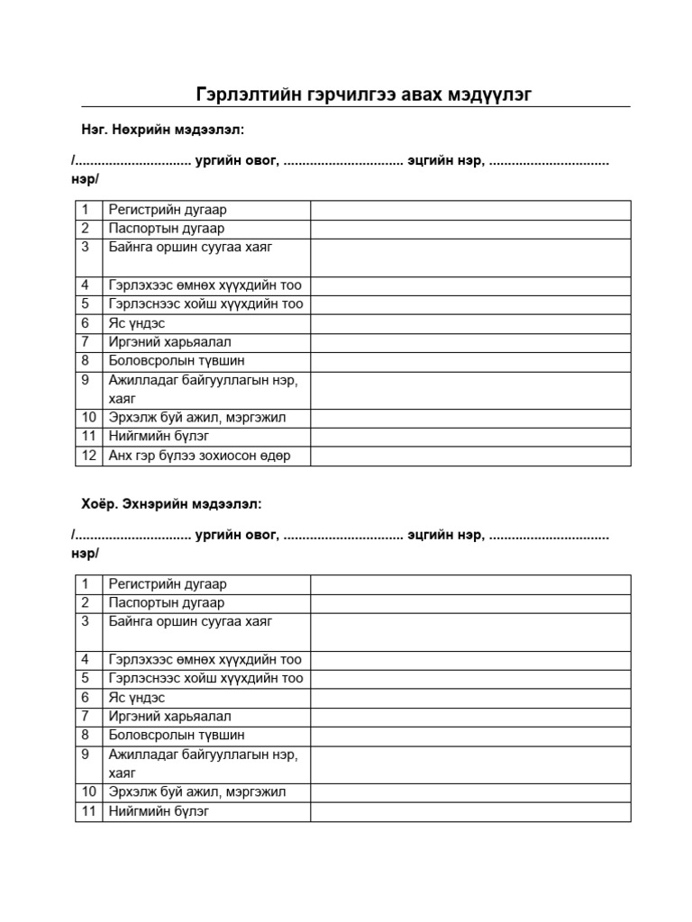 Мэдүүлэг гэрлэлтийн гэрчилгээ | PDF