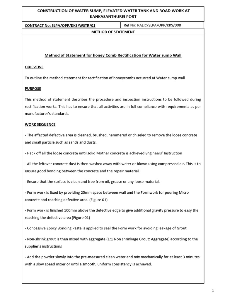 Honeycomb Repair Method Statement | PDF | Concrete | Materials