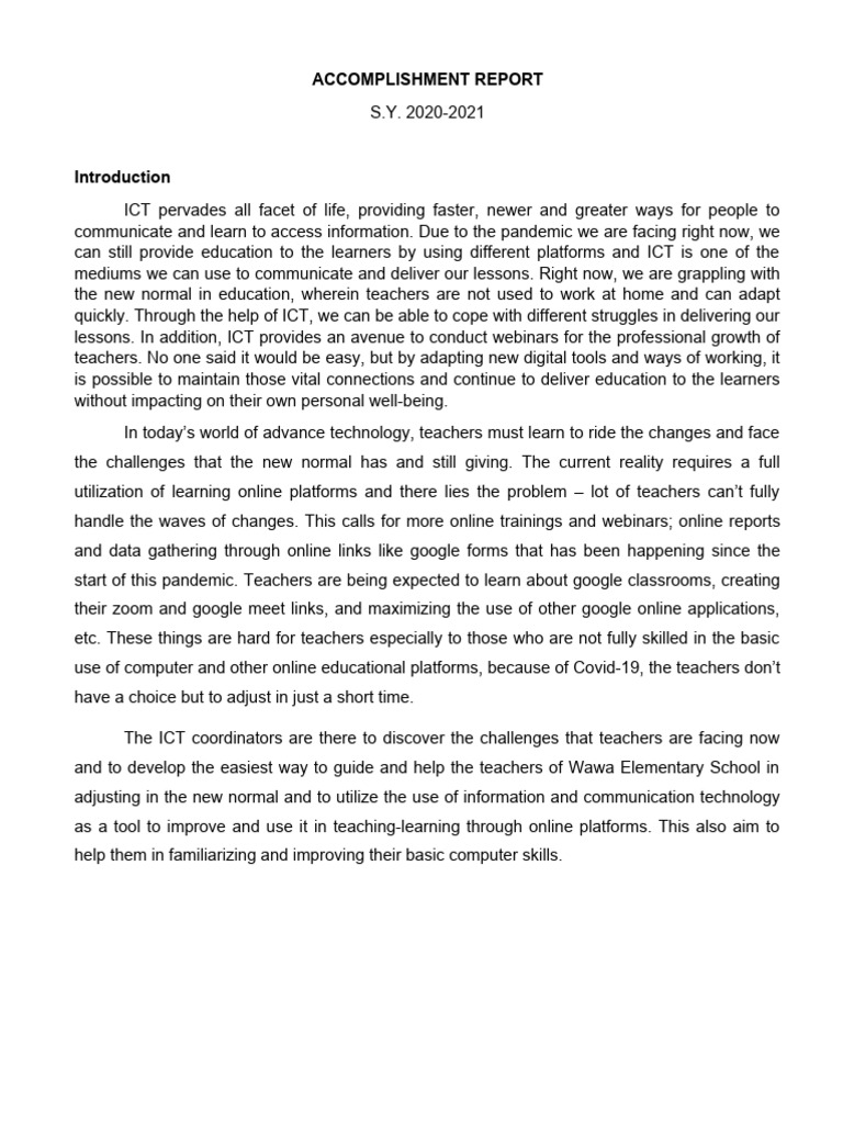 ICT Accomplishment Report 2020-2021 | PDF | Educational Technology ...
