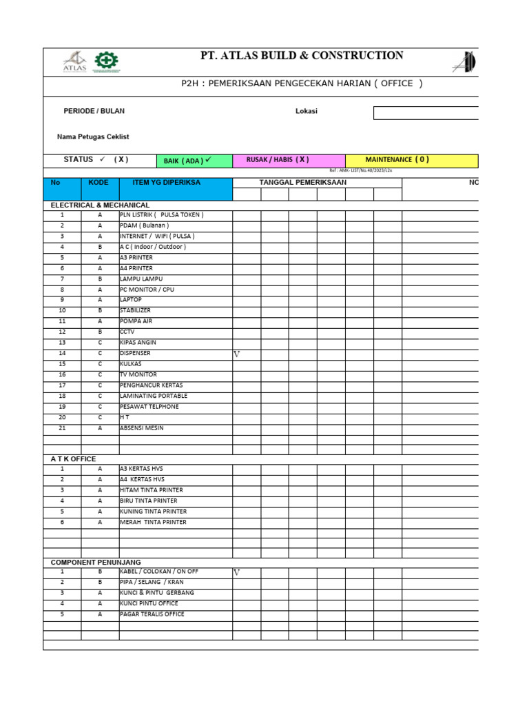 P2H Pemeriksaan Pemeliharaan Toolbox Office | PDF | Teknologi & Rekayasa