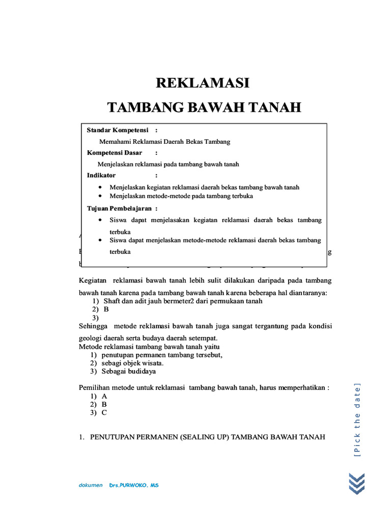 Modul Reklamasi Tambang Bawah Tanah | PDF