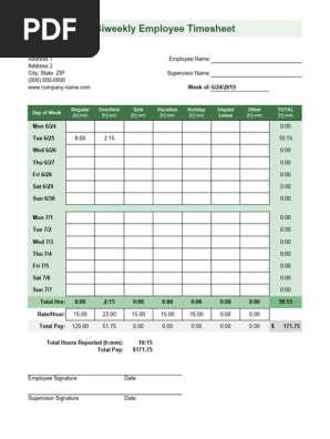 Employee Timesheet Biweekly