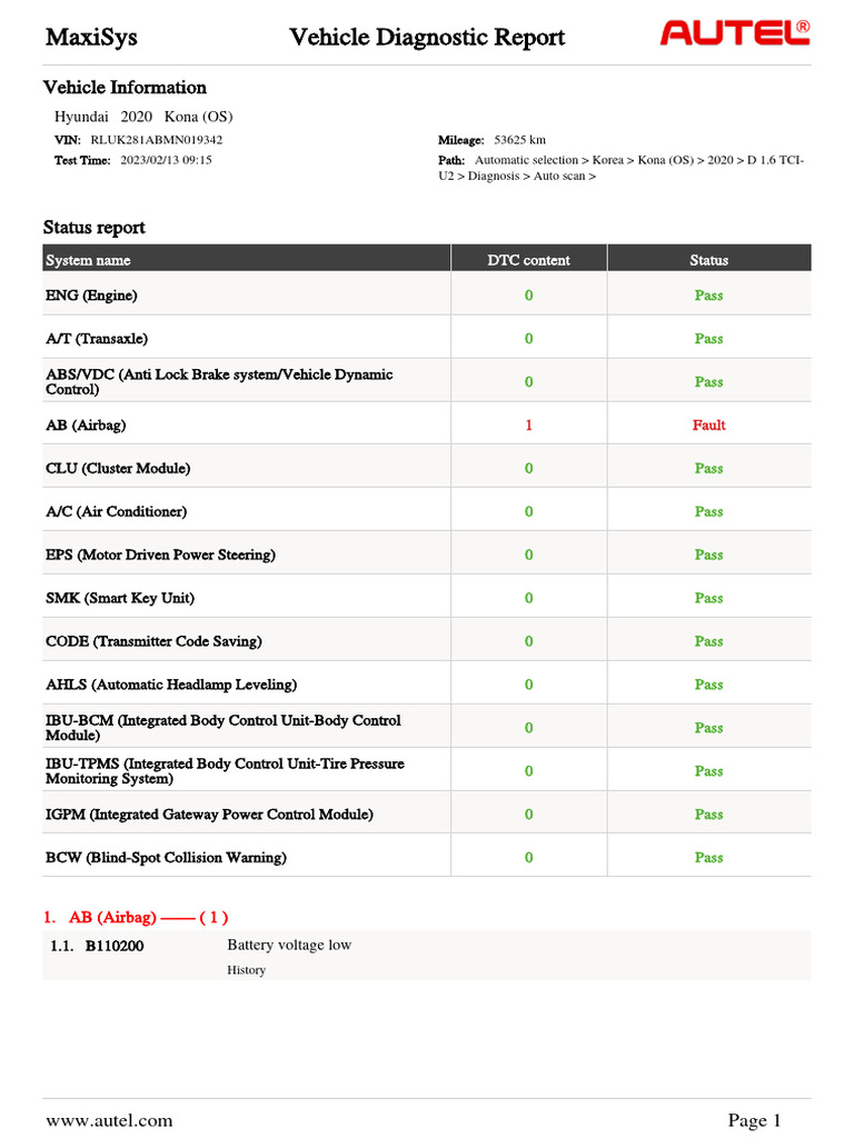 Maxisys Vehicle Diagnostic Report PDF