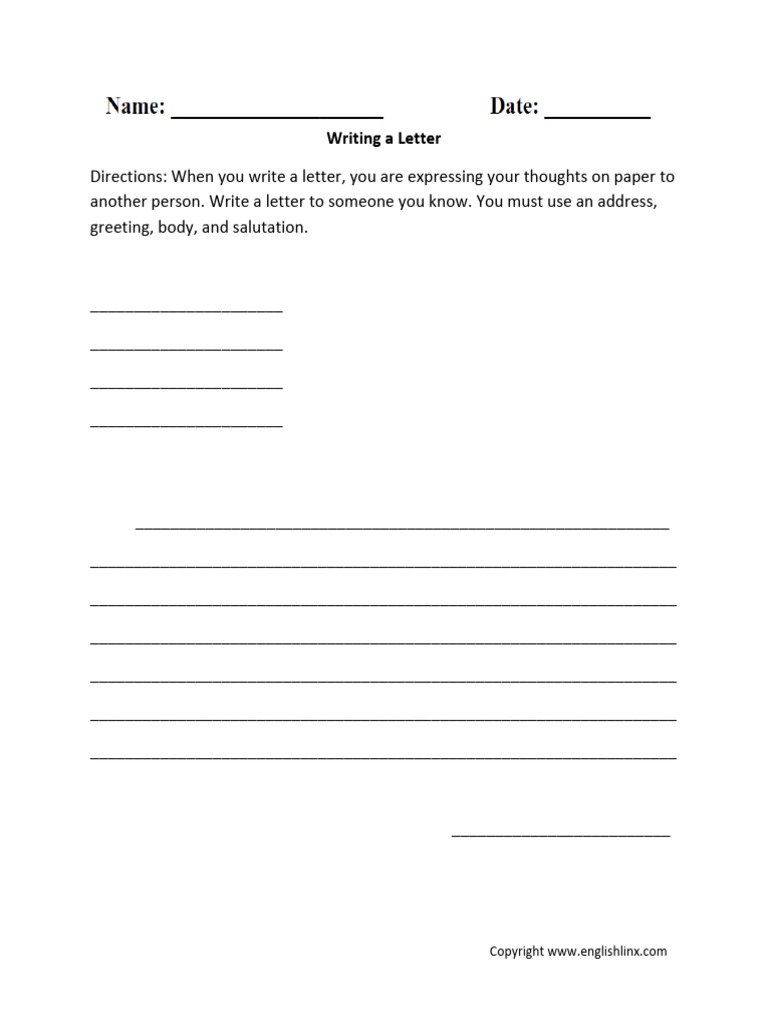 Writing A Letter Worksheet PDF