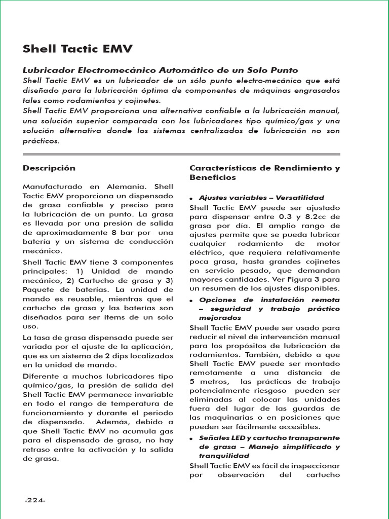 Lubricador Automático Shell Tactic EMV | PDF | Rodamiento (Mecánico ...