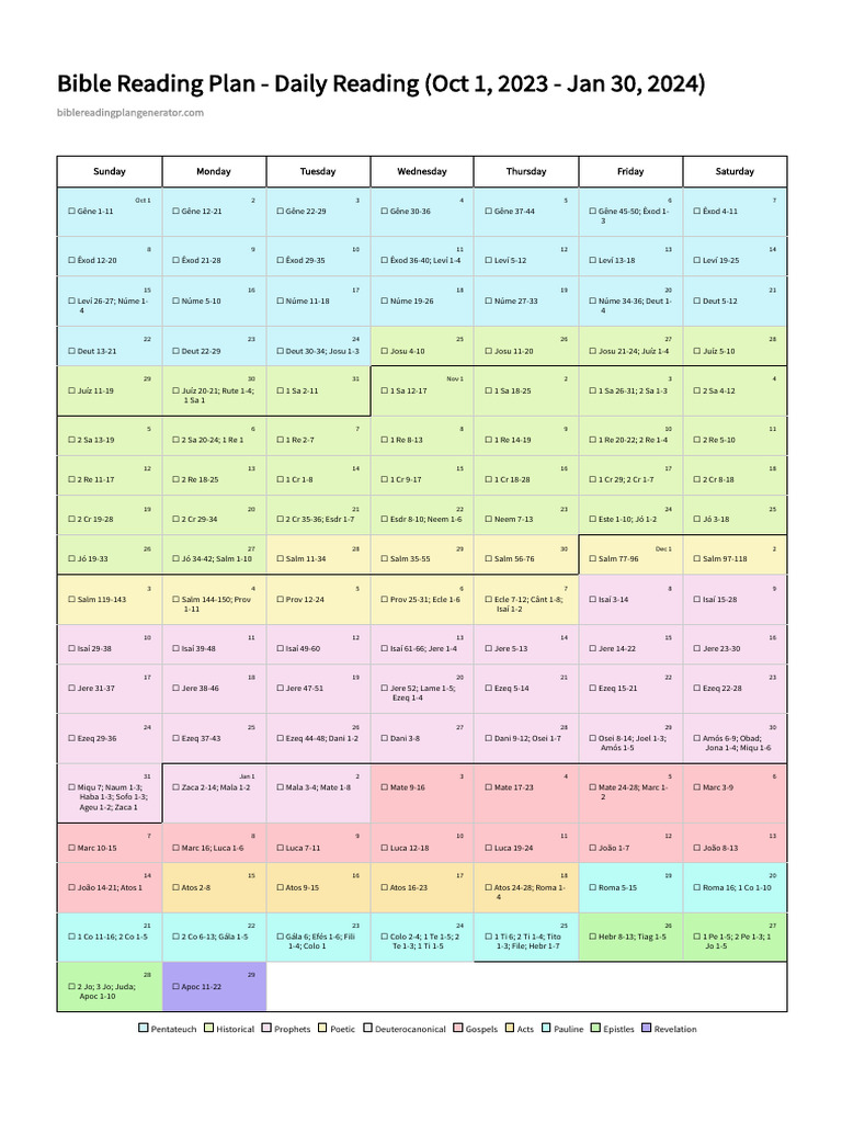 Bible Reading Plan Daily Reading (Oct 1, 2023 Jan 30, 2024) Bible