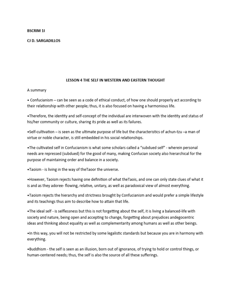 The Self in Western and Eastern Thought Lesson 4 | PDF | Religion ...