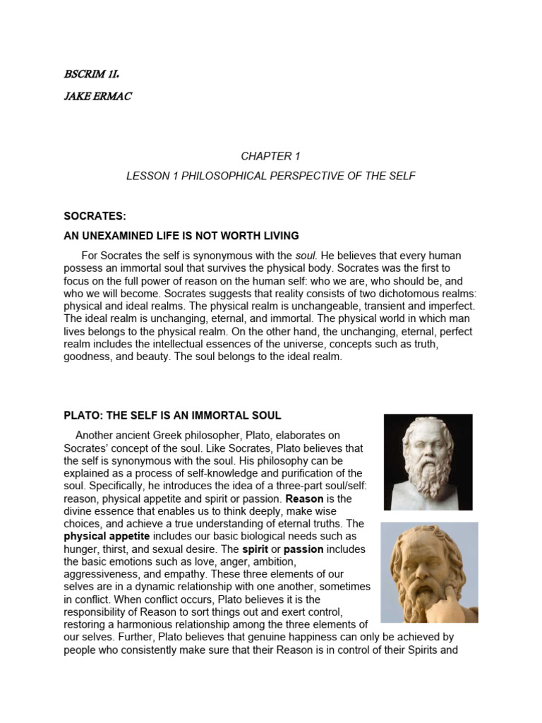 Philosophical Perspective of The Self Lesson 1 | PDF | Soul ...