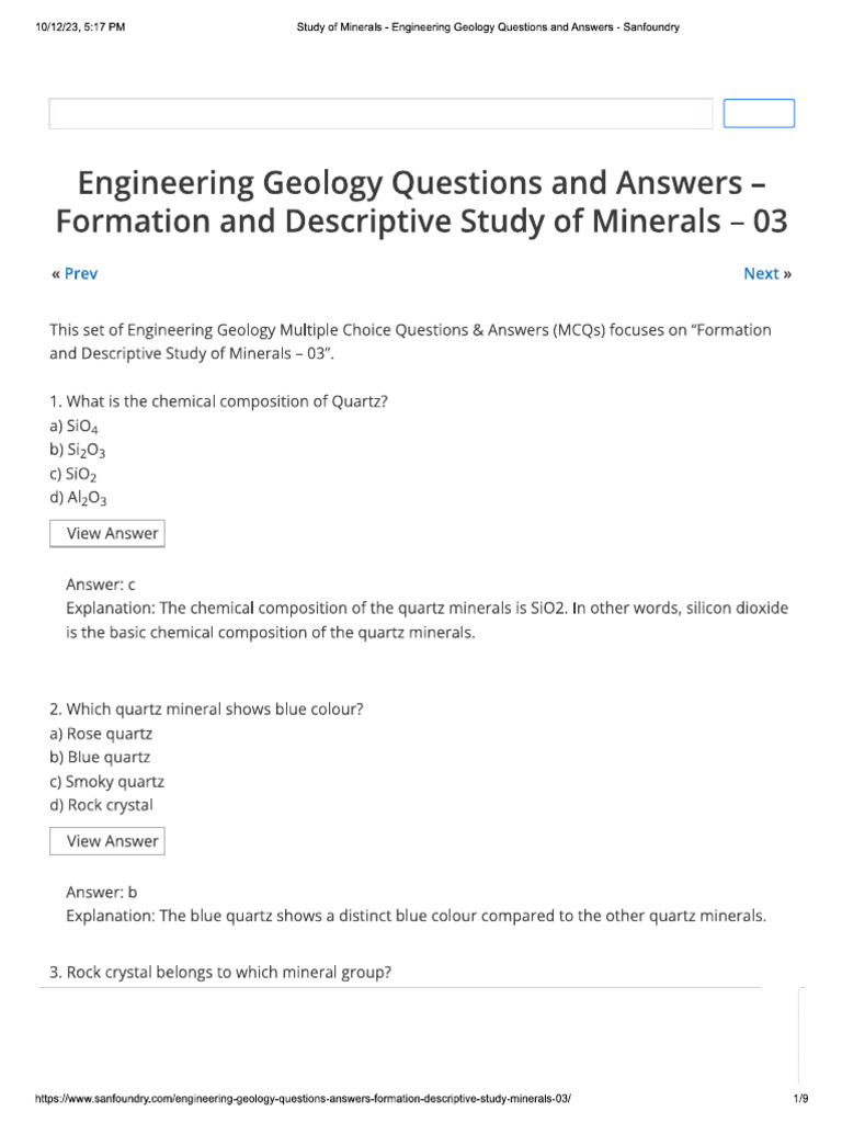Mcq Based On Petrology