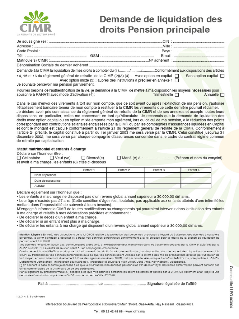 Demande de Liquidation Pension Principale | PDF