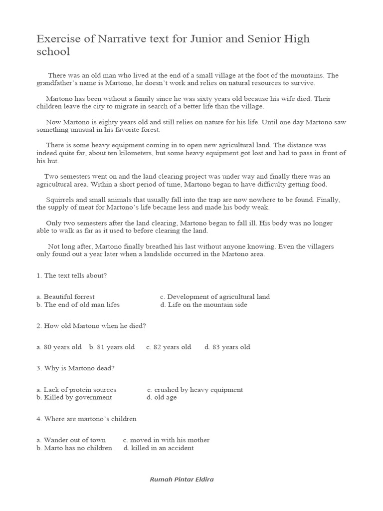 Narrative Text Translate and Questions | PDF