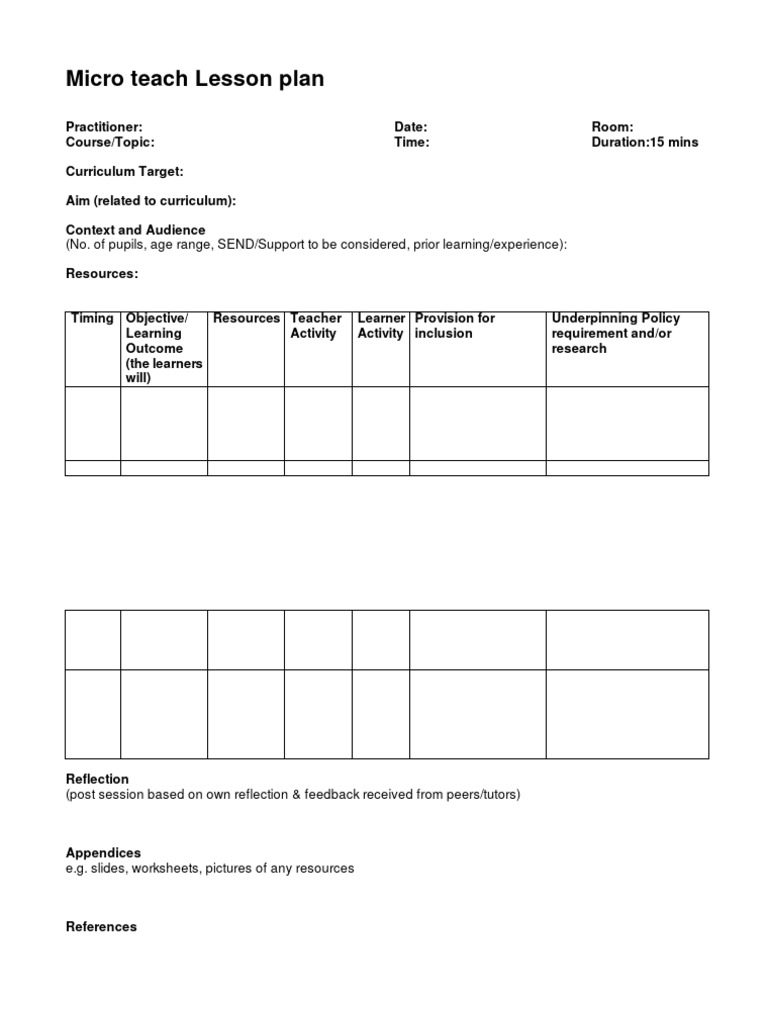 Micro teach lesson plan template pdf