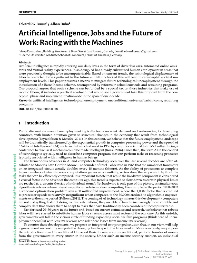 Artificial Intelligence, Jobs and The Future of Work: Racing With The ...