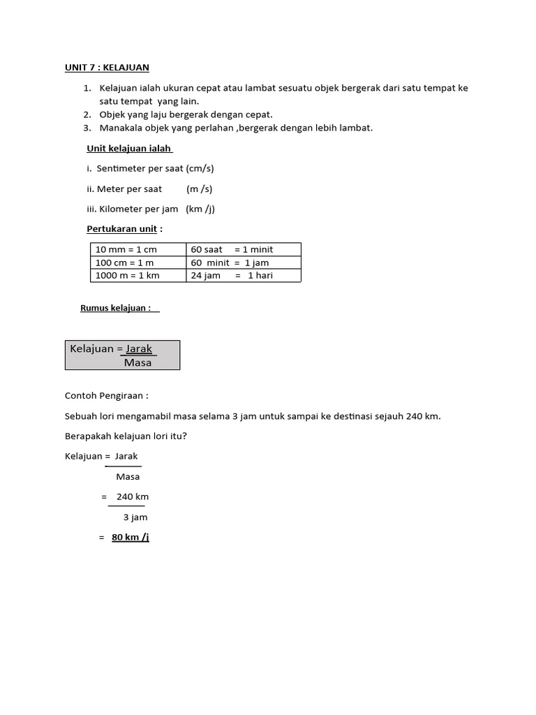 Rumus dan Unit Kelajuan | PDF
