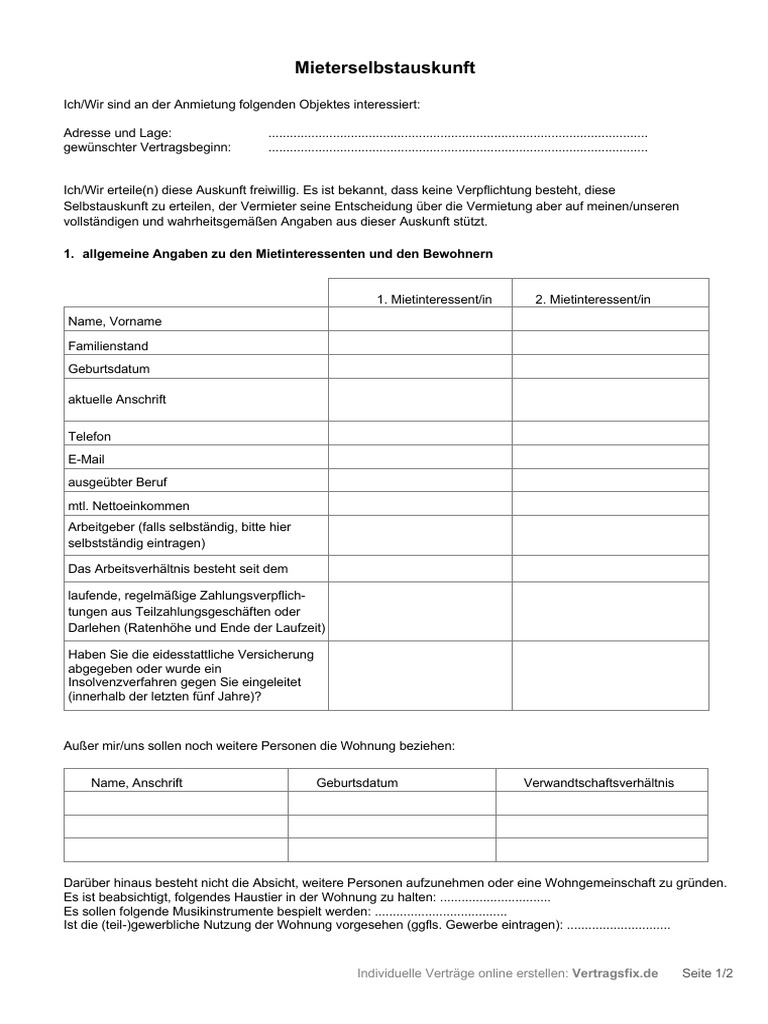 MIETERSELBSTAUSKUNFT SELBSTAUSKUNFT F R MIETER VORLAGE visual data 4