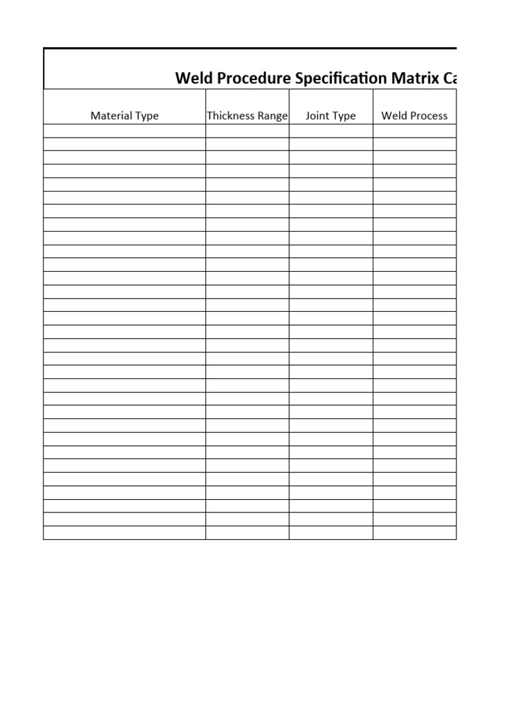 Weld Procedure Specification Matrix | PDF