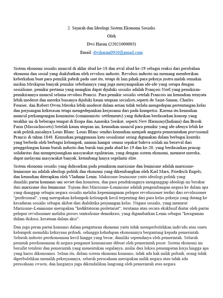 Sejarah dan Ideologi Ekonomi Sosialis | PDF | Politik | Ilmu Sosial