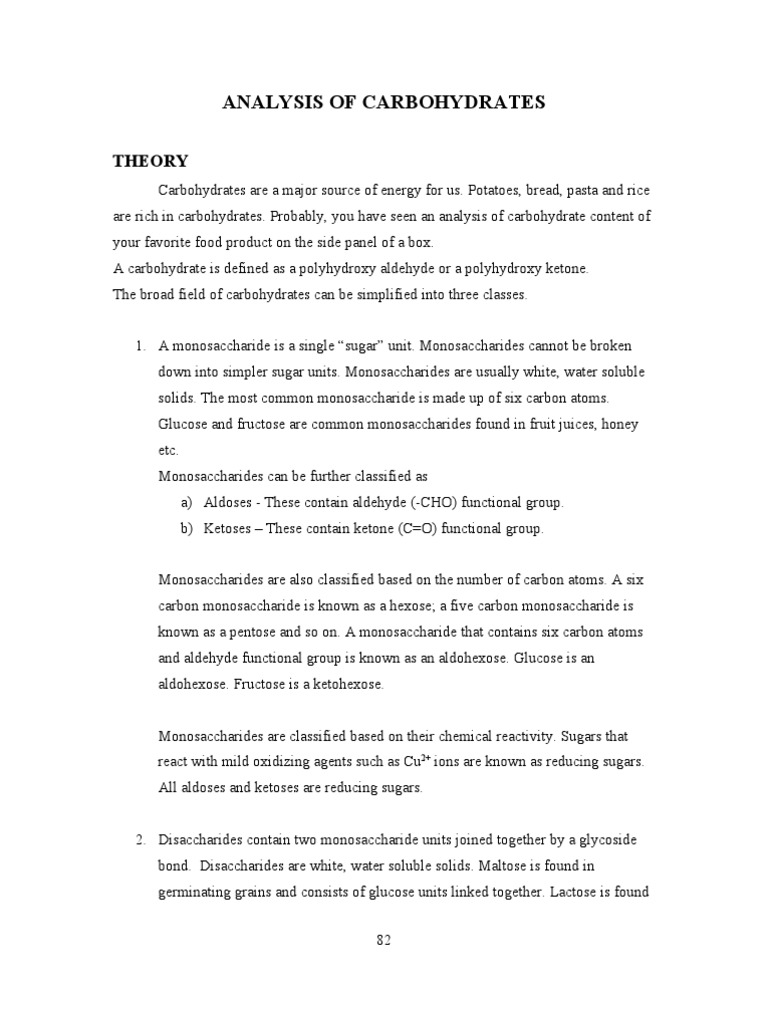 Analysis of Carbohydrates: Theory | PDF | Carbohydrates | Glucose