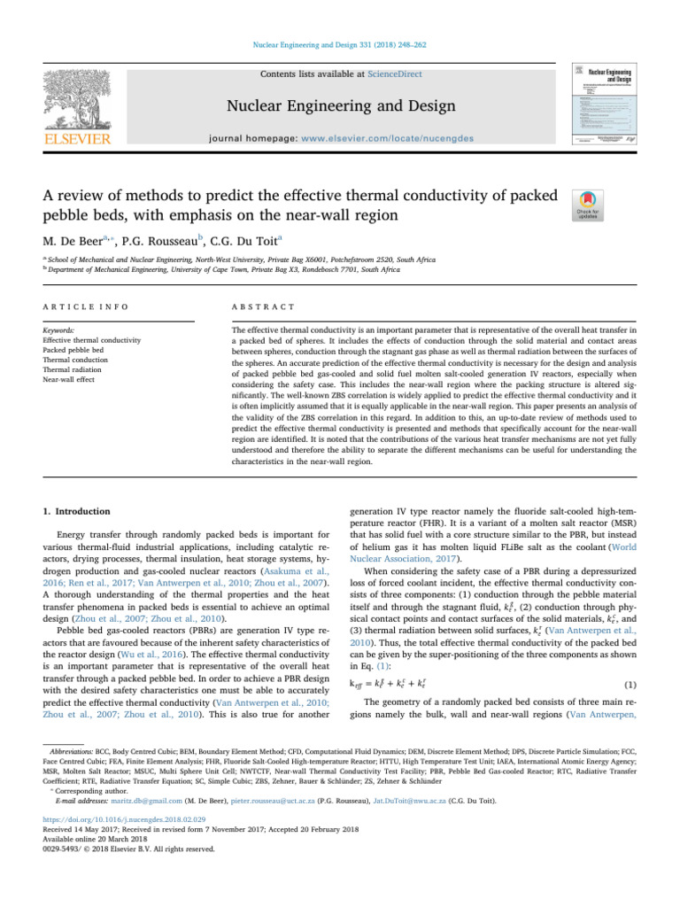 Effective Thermal Conductivity in Pebble Beds | PDF