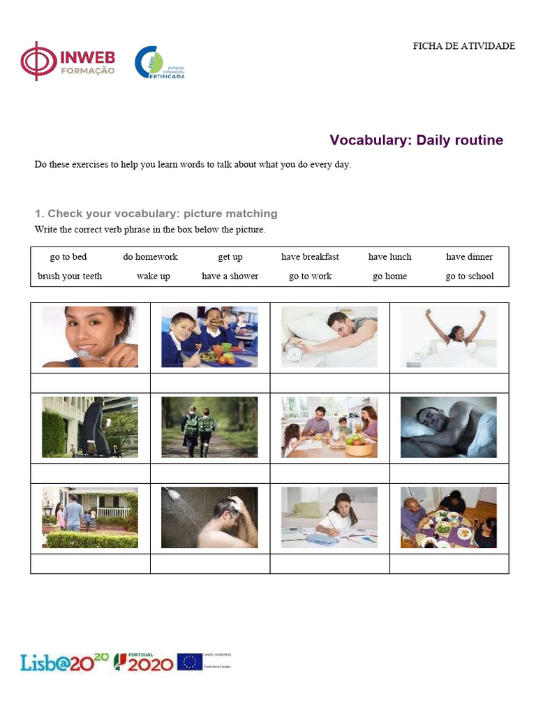 Daily Routine - Exercises Ficha 3 | PDF