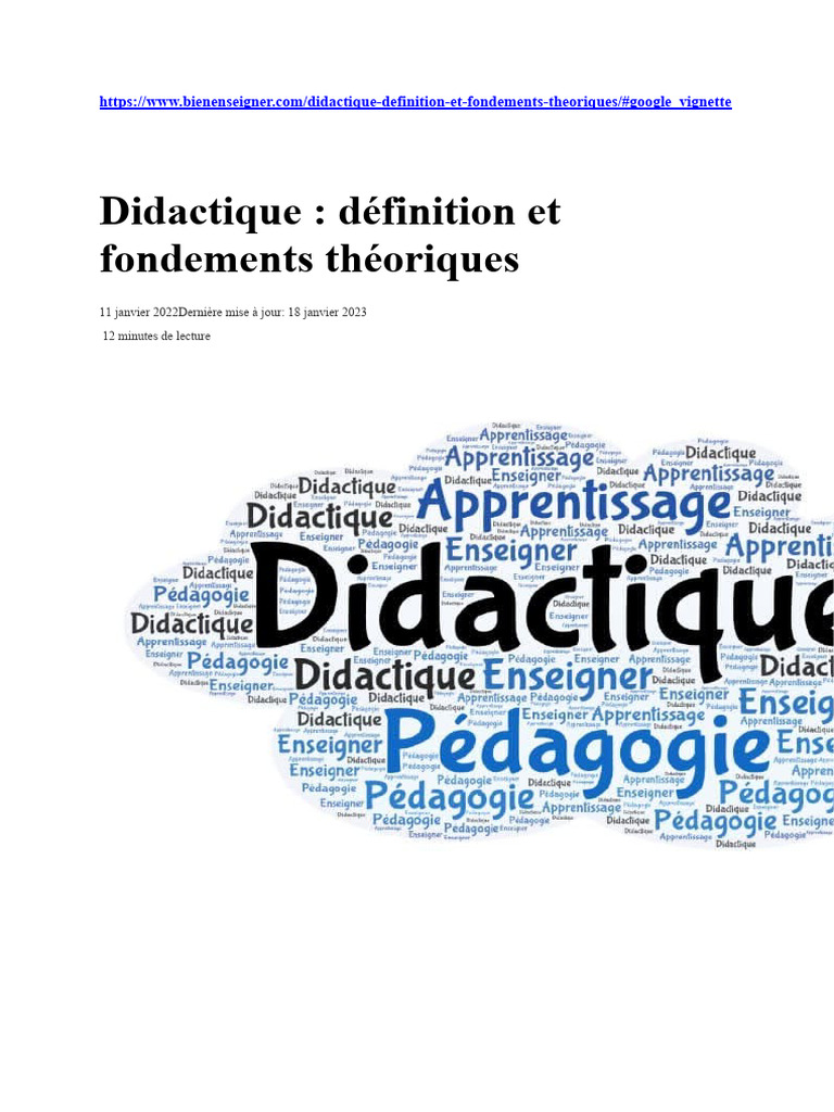 Didactique Définition Et Fondements Théoriques | PDF