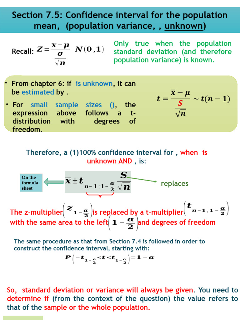 Confidence Intervals for Unknown Variance | PDF