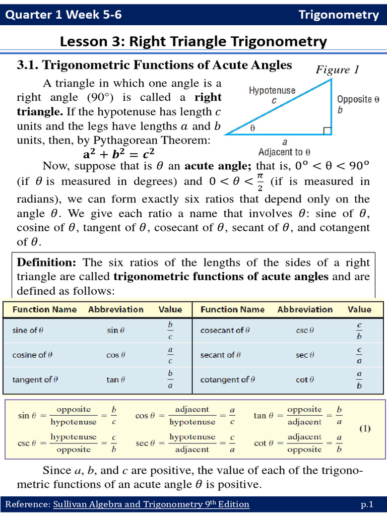 Q1 W5 6 Lesson 3 Right Triangle Trigonometry PDF Trigonometry