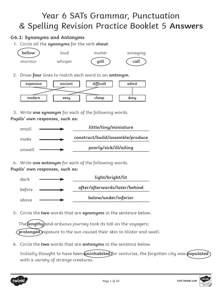 Year 6 SATs Grammar Practice Answers | PDF