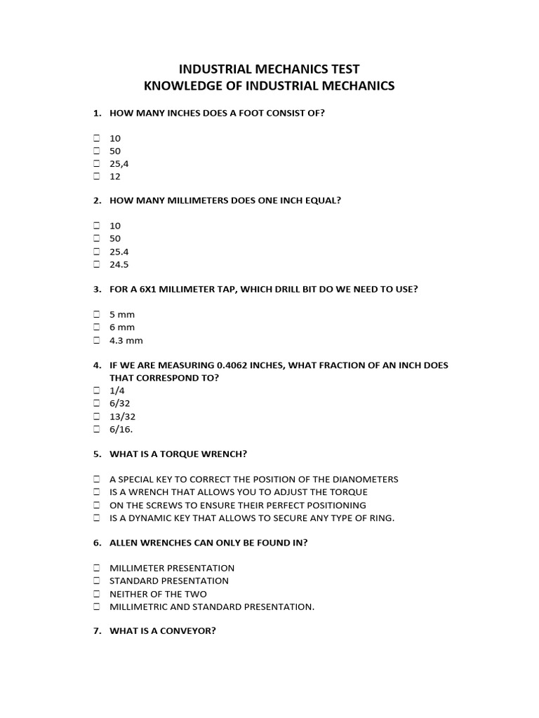 Industrial Mechanics Test 1 PDF