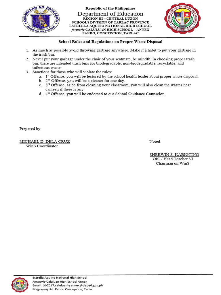 Rules and Regulations On Waste Disposal PDF