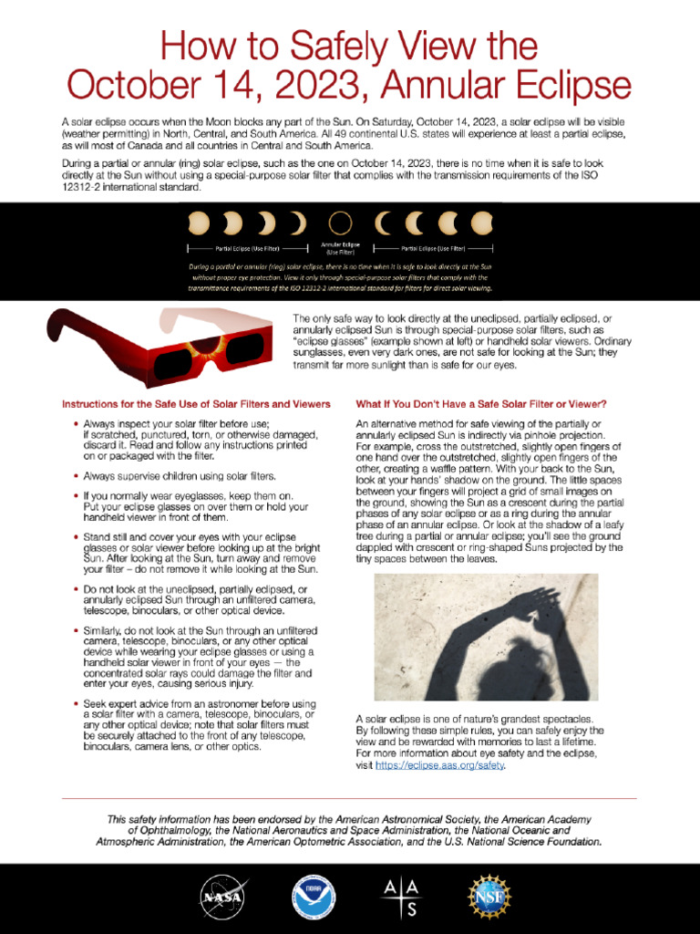2023 Safe Eclipse Viewing Flyer Digital Download (NASA) | PDF