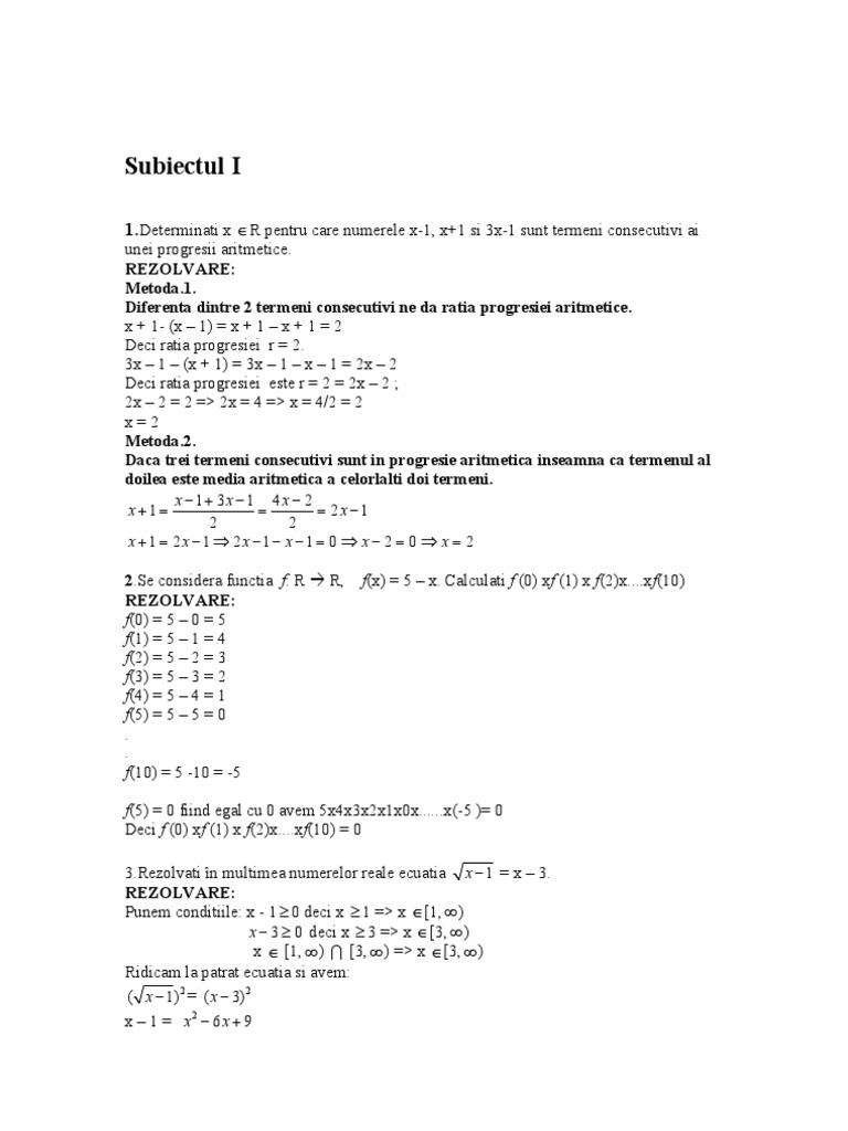 Rezolvare Subiecte Bac A M2 2011 | PDF