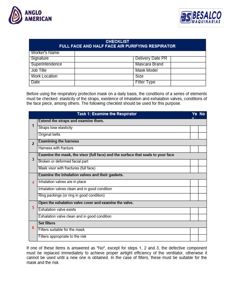 Check List Protection Respiratory - Besalco | Download Free PDF ...