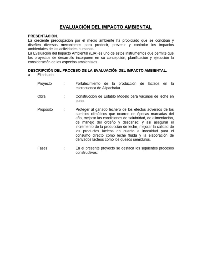 Impacto Ambiental | PDF | Evaluación de impacto ambiental | Leche