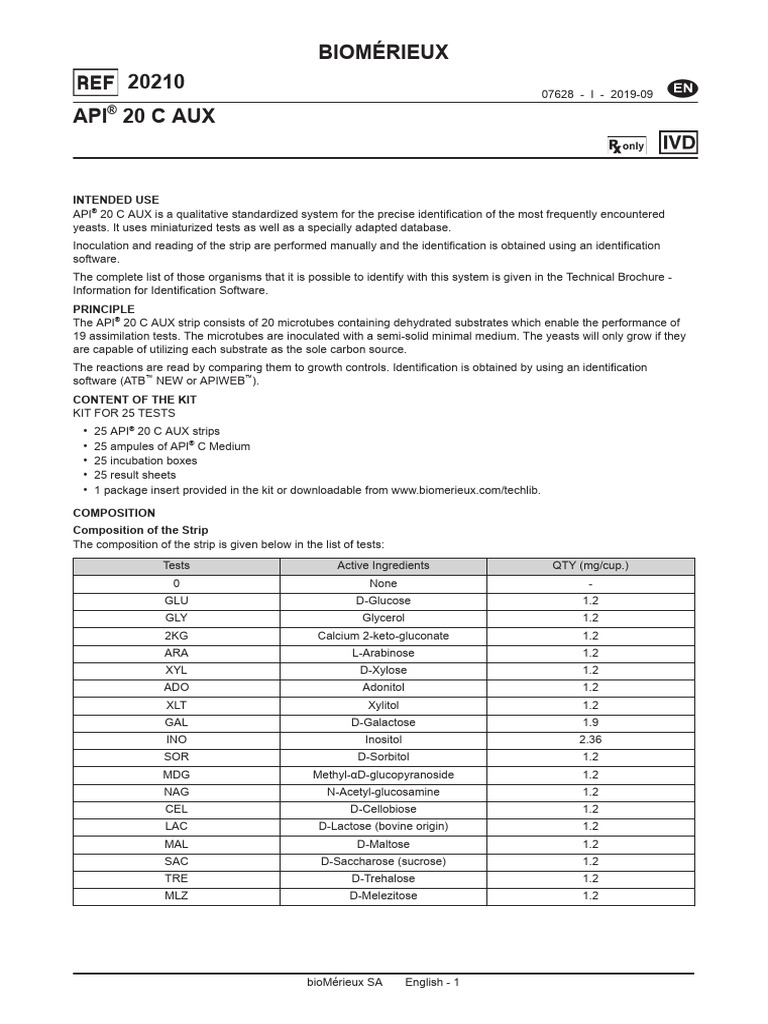 API 20 C AUX Instructivo 07628 - I - 2019-09 - Ingles | PDF | Infection