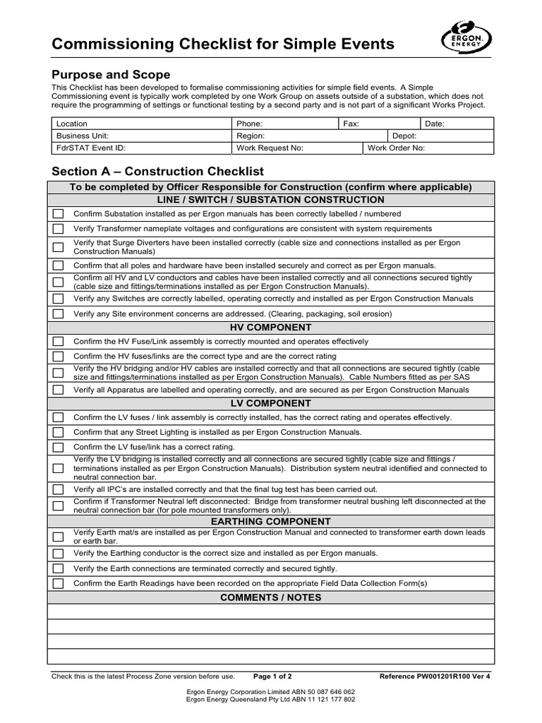 PW001201R100 Commissioning Checklist For Simple Events Ver 4 PDF