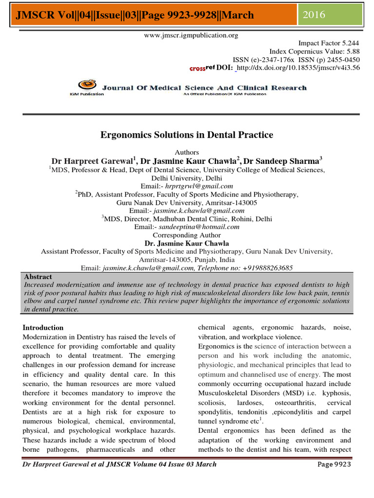 Ergonomics Solutions in Dental Practice PDF Anatomical Terms Of