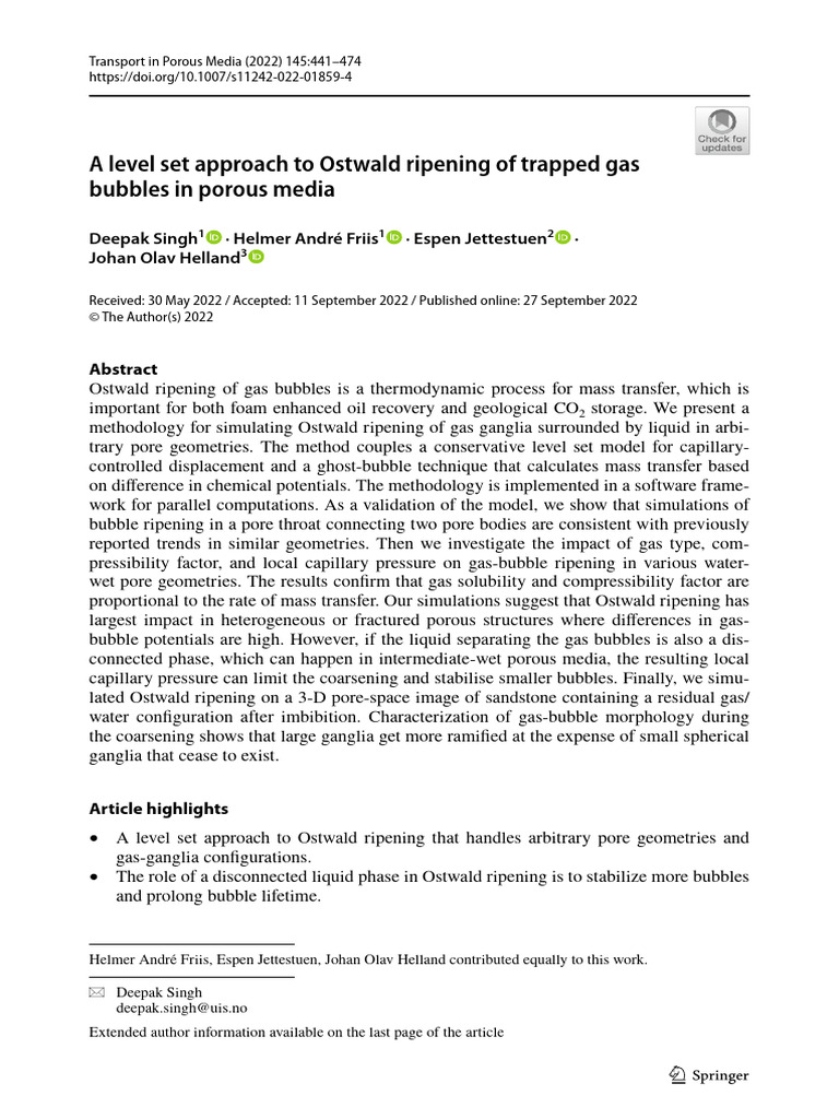 Ostwald Ripening of Gas Bubbles in Porous Media | PDF | Gases | Porosity