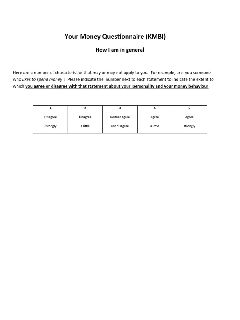 KMBI Financial Behavior Questionnaire | PDF